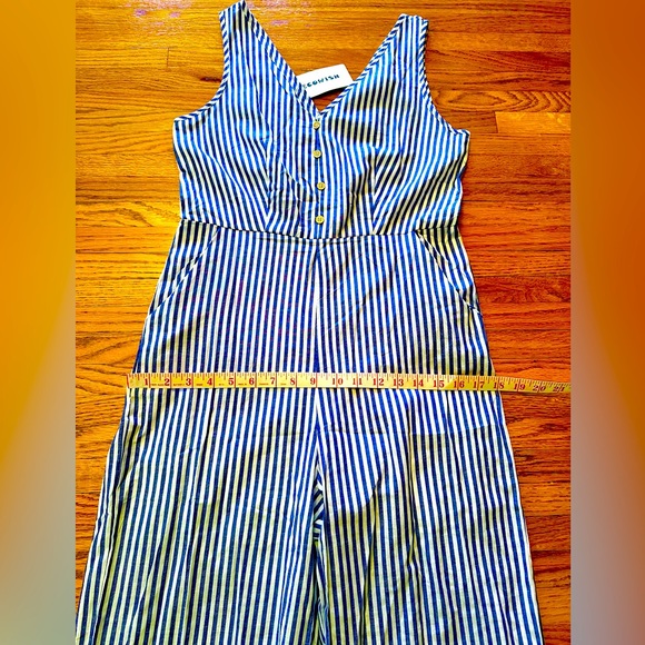 Cute Jumpsuit, Small, Blue & White Stripes, NWT, Zips in Back, Lined, Pockets - Picture 11 of 12